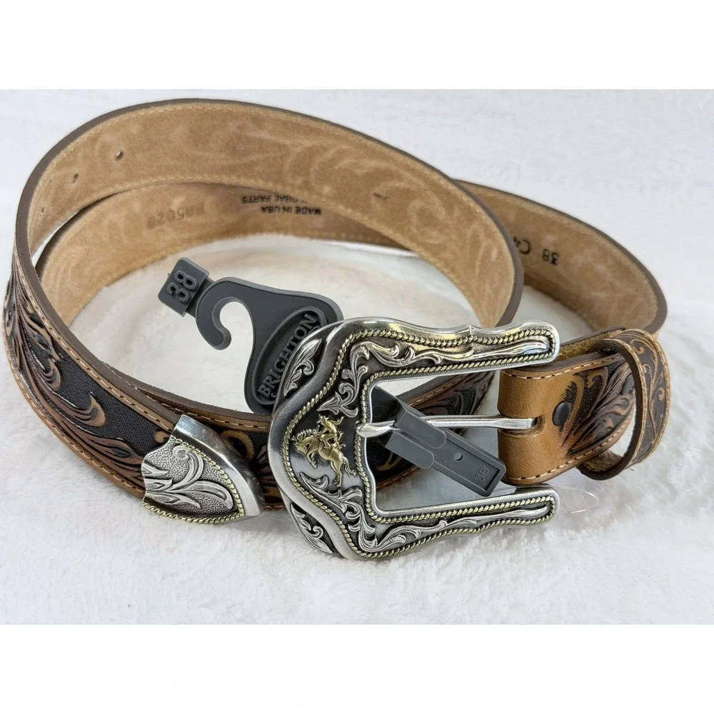 Tony Lama C41514 Men's Westerly Ride Tooled Brown Leather Western Belt Size 38